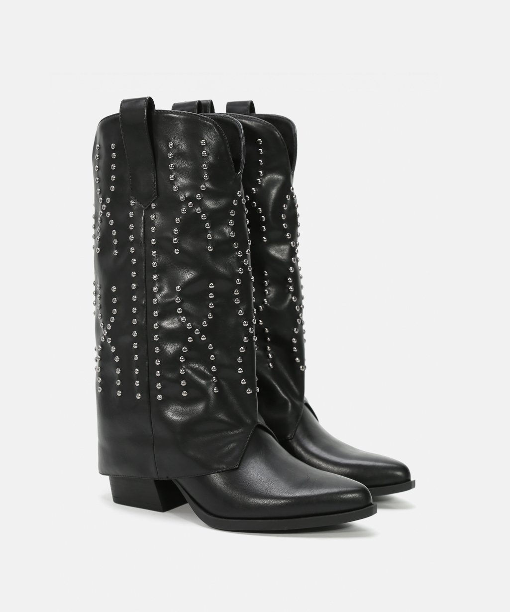 Botas cowboy tacón media caña tachas image number null